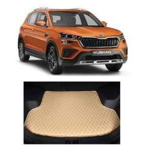 7D Car Trunk/Boot/Dicky PU Leatherette Mat for	Kushaq  - Beige